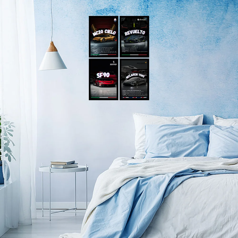 Djane Studio Supercars Wall Frame Set | Premium Wall Art for Living Room, Bedroom, Office & Gaming Room | Modern Home Décor | Pack of 4 | Size 12x8 Inch